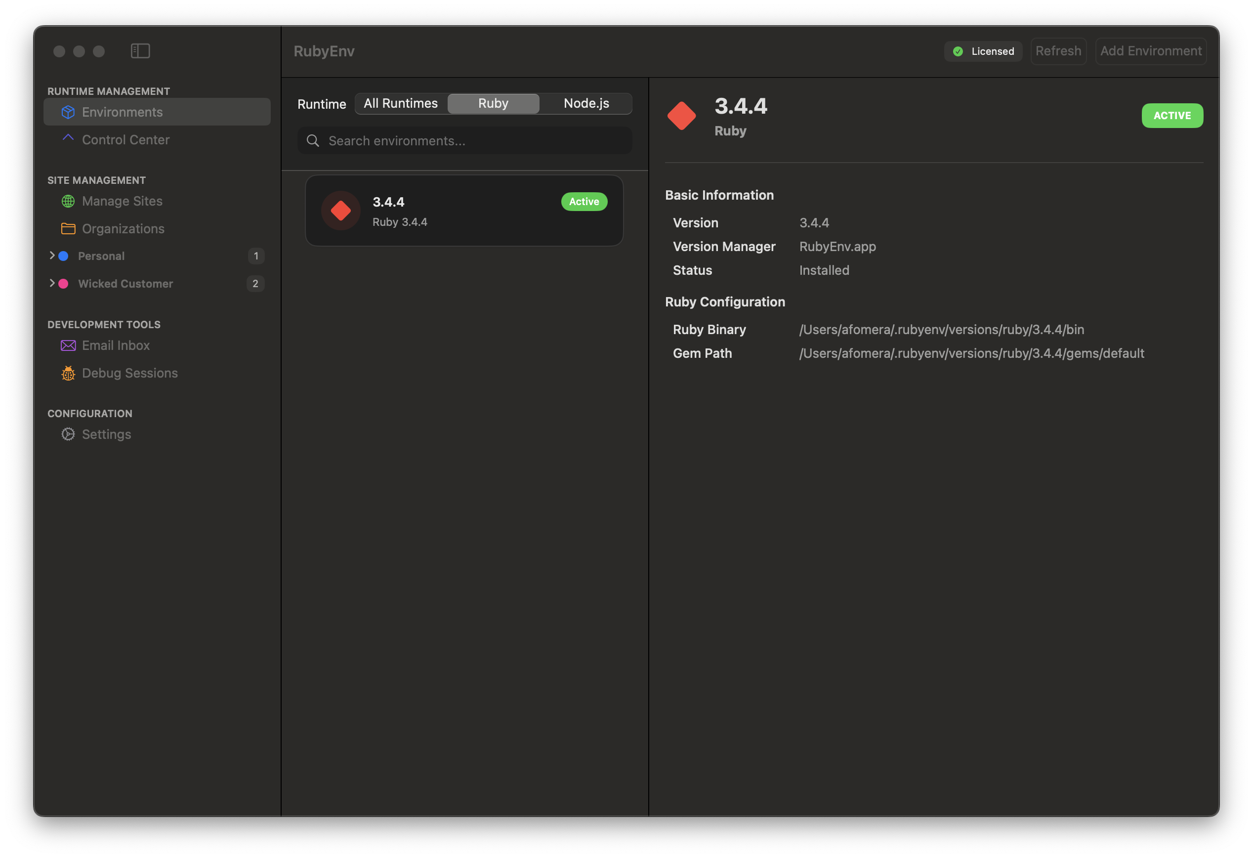 RubyEnv Runtime Environments