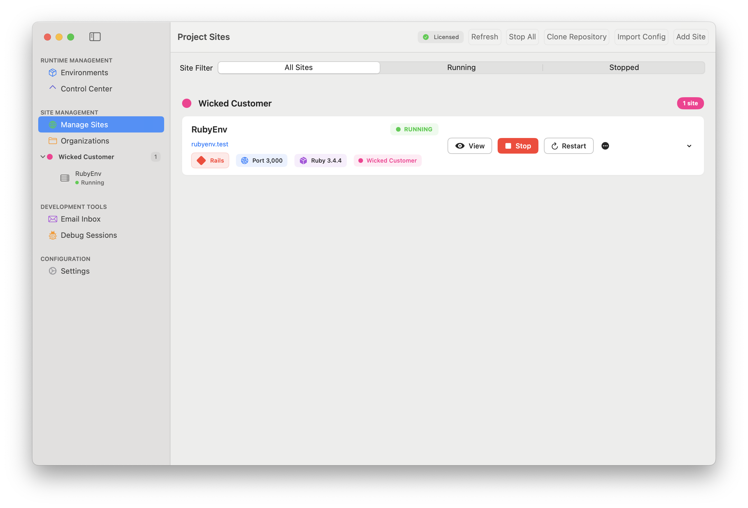 RubyEnv Sites Management